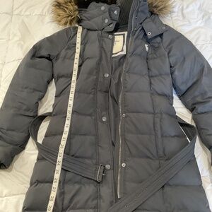 Ambercrombie & Fitch Parka Faux Fur belted hooded coat ,Black